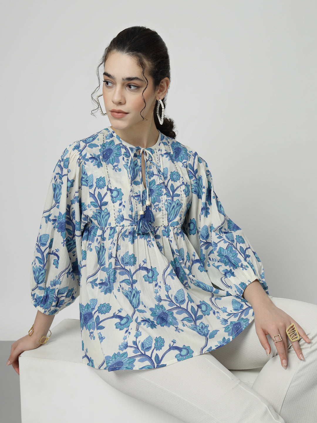 Boho Cotton tie up neck Top