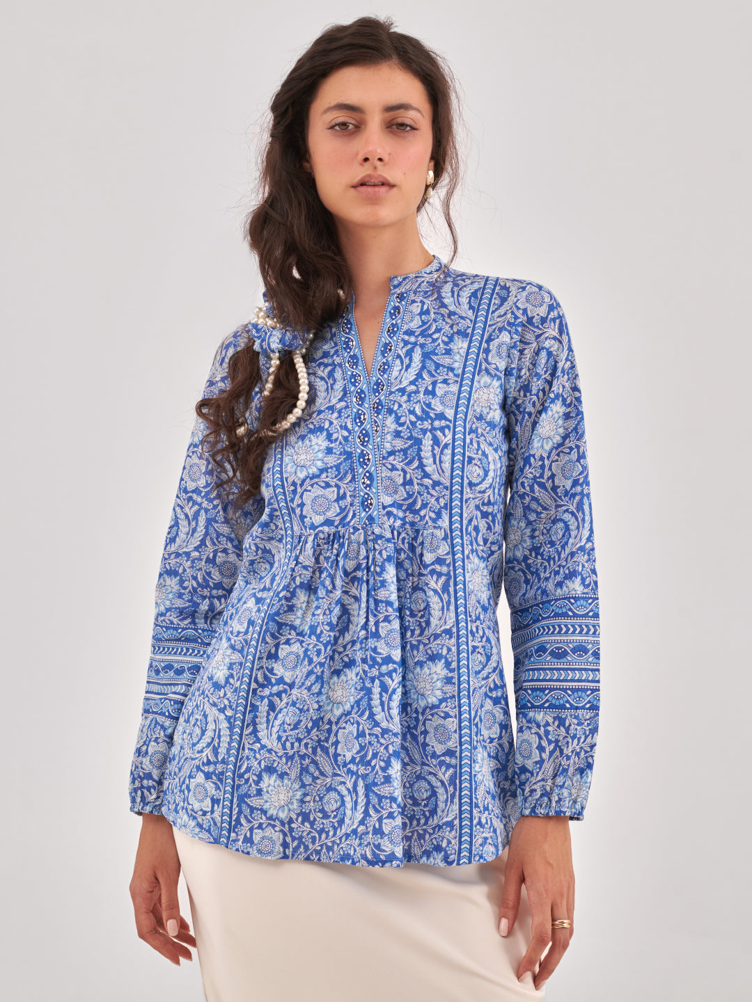 Blue printed A-line Top