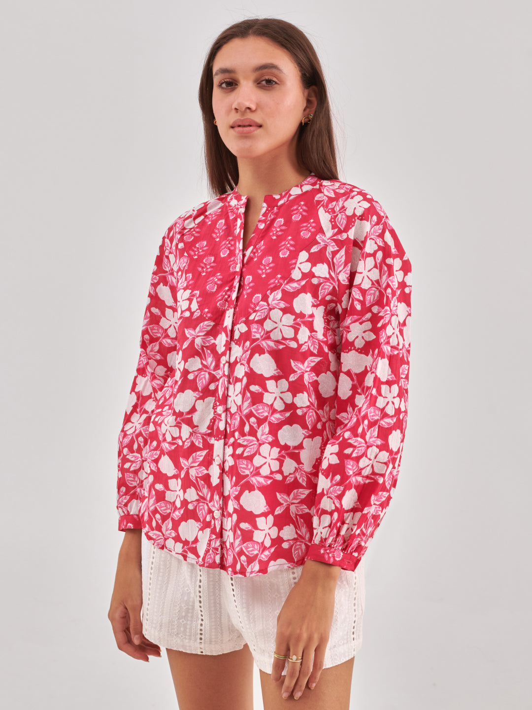 Floral Print Cotton Shirt Style Top