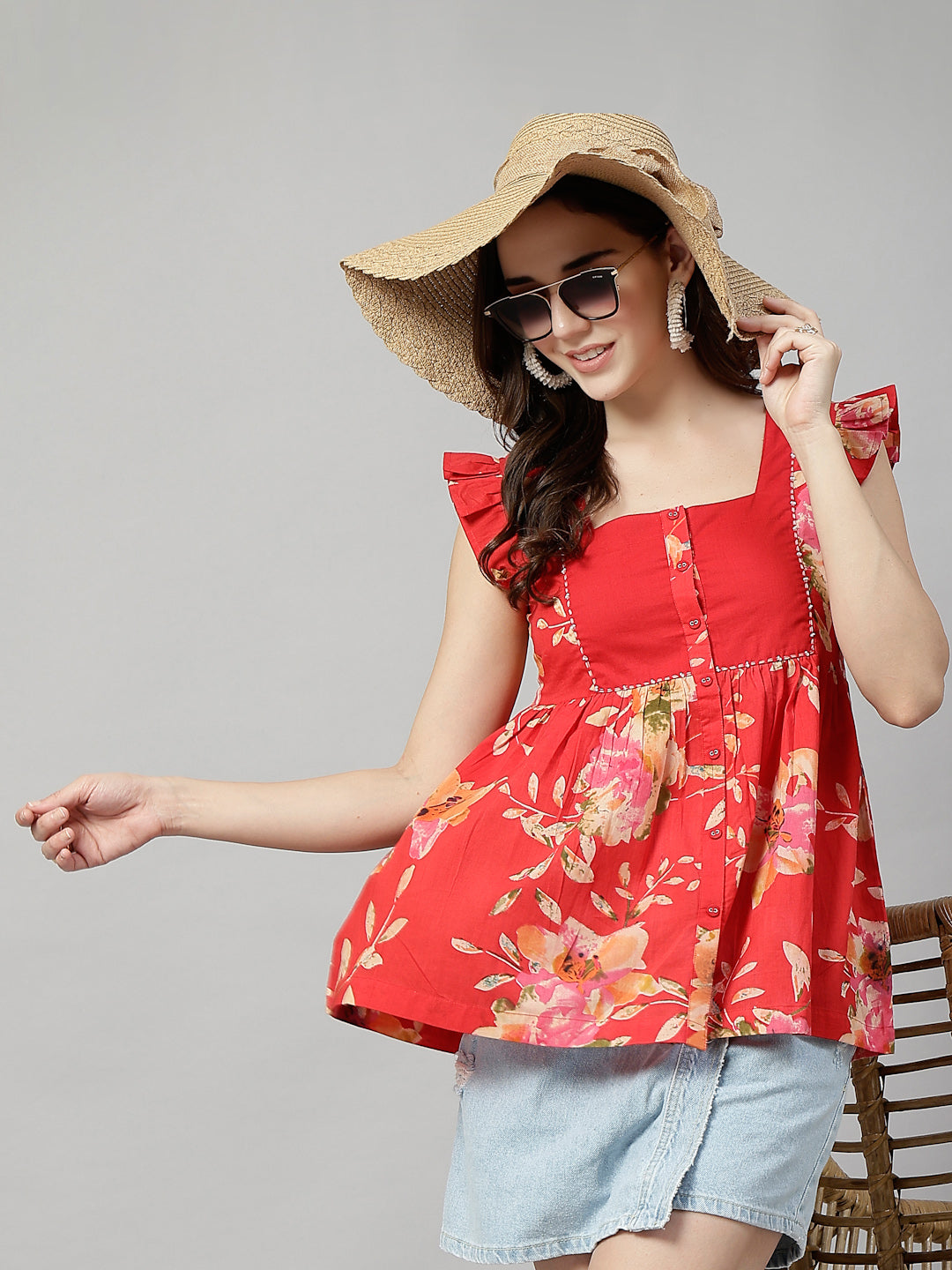Flutter Sleeve Square Neck Top