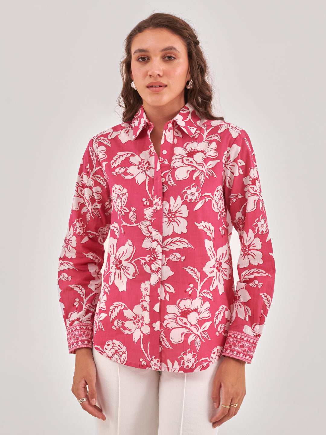 Printed Cotton Spread-Collar Shirt
