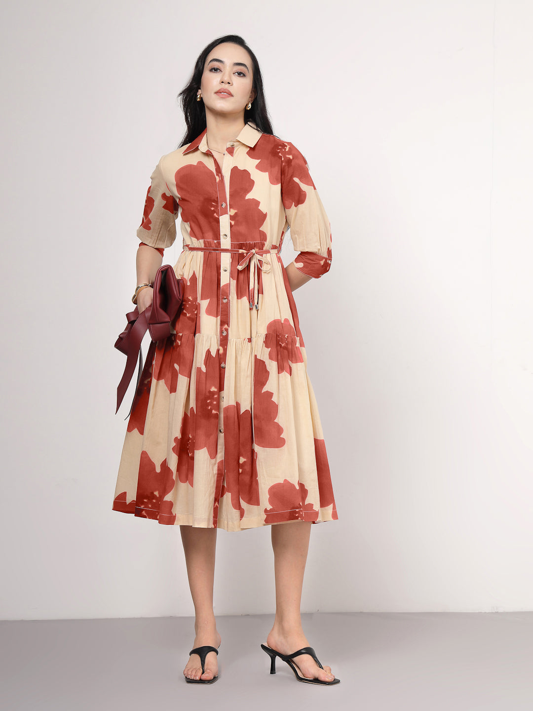 Beige Bloom Midi Dress