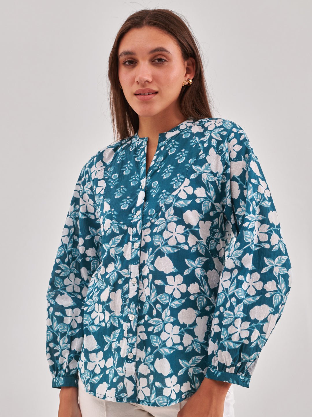 Floral Print Cotton Shirt Style Top