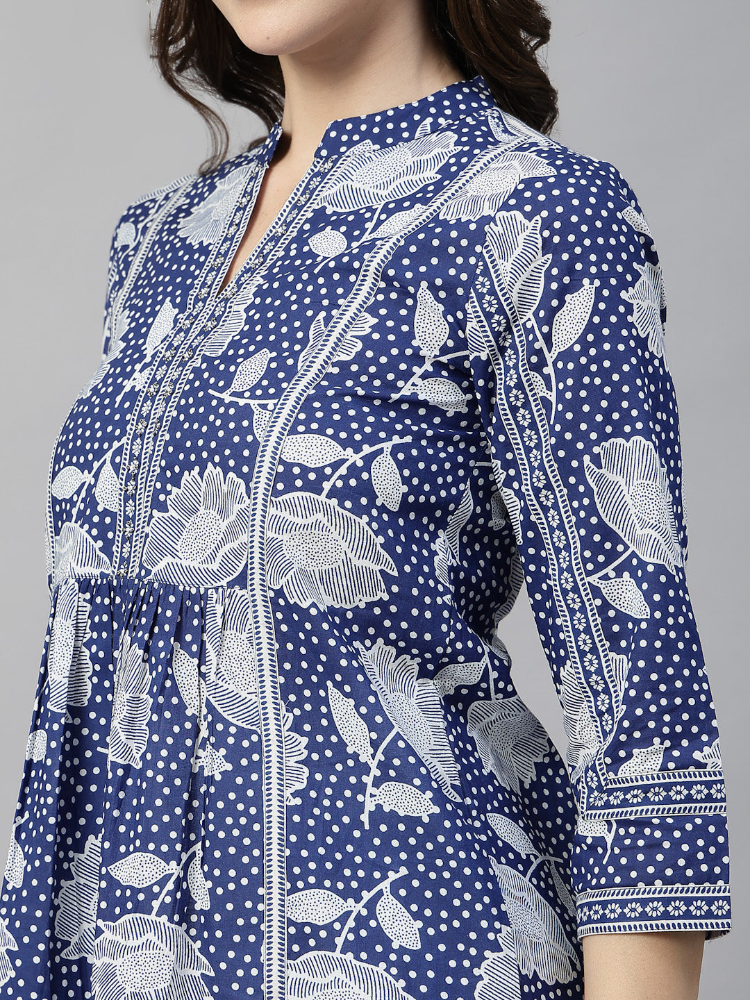 Blue Floral Print Cotton Top