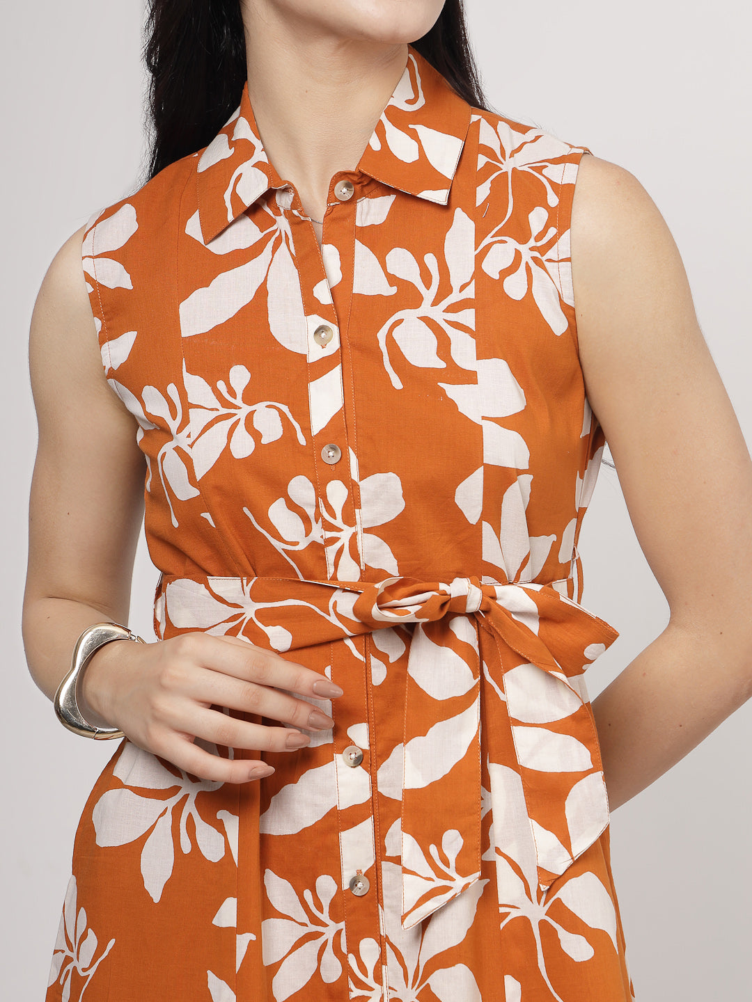 Orange Tropical Floral Midi Dress