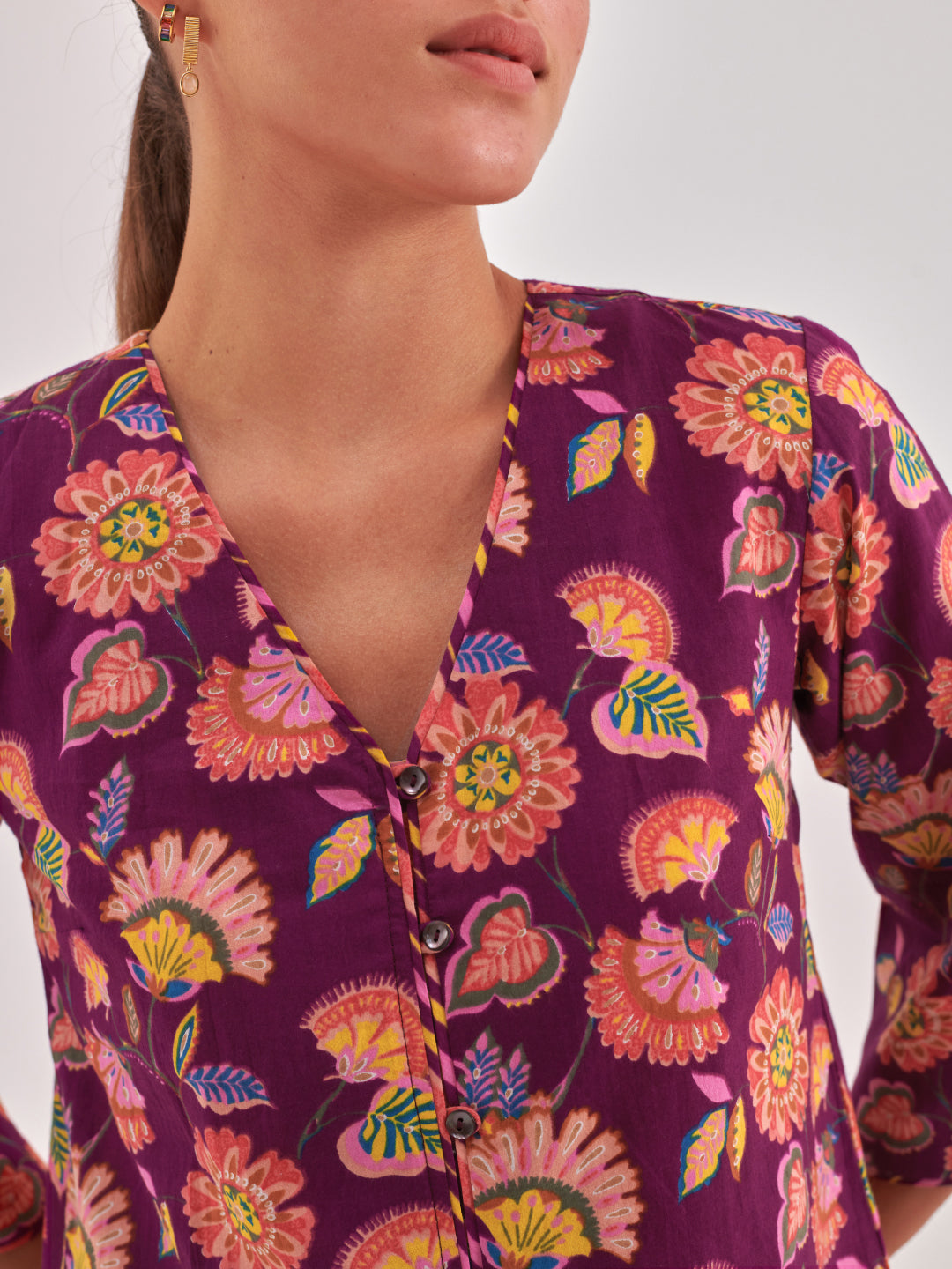 Floral Print Cotton Shirt Style Top