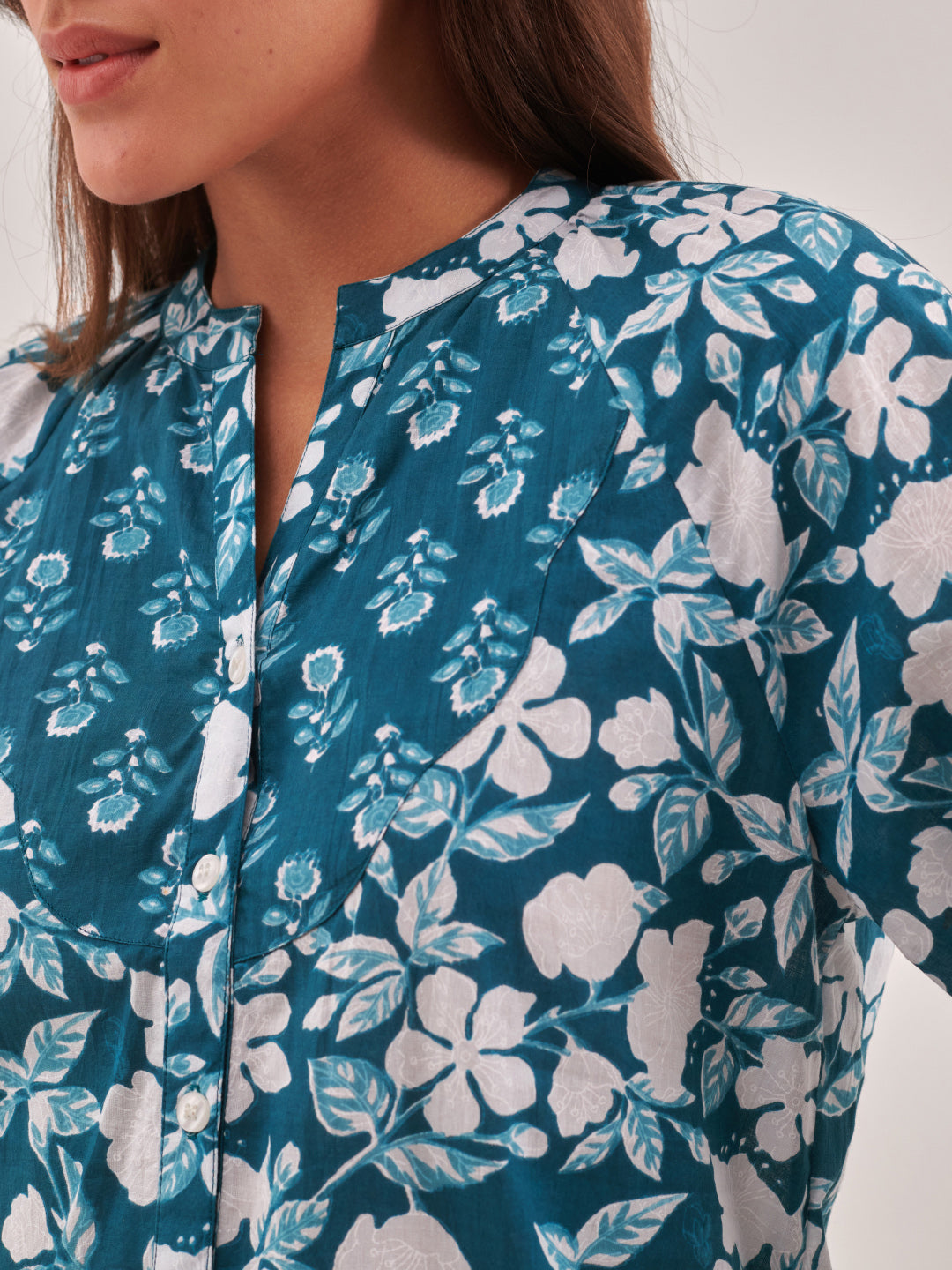 Floral Print Cotton Shirt Style Top