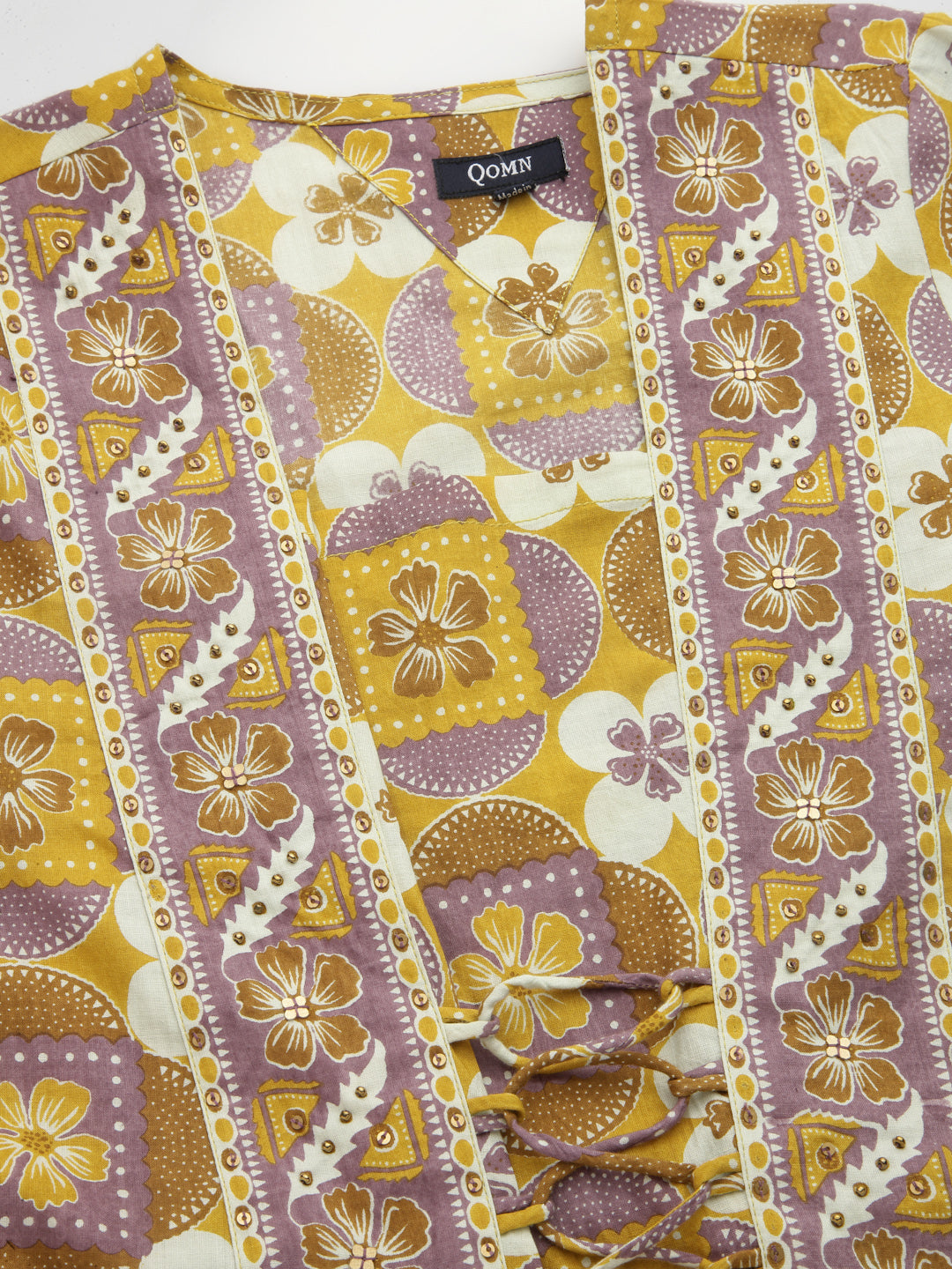 Mustard Floral Print Tie up Top