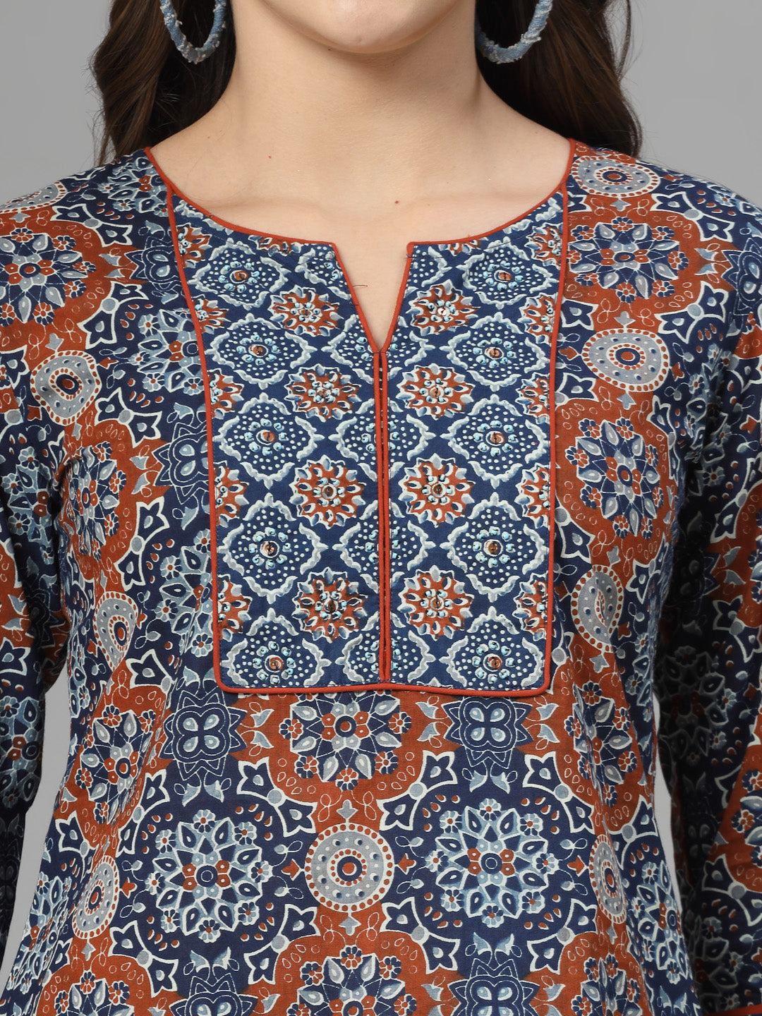 Blue Printed Staright Cotton Top