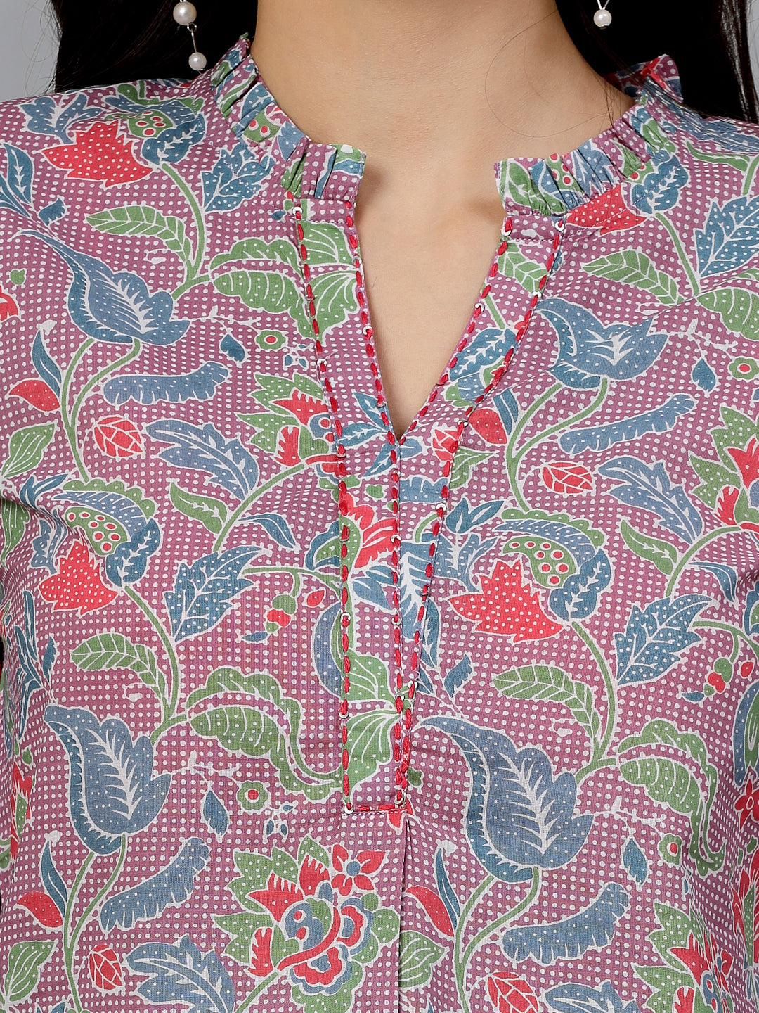 Mauve floral printed shirt style top