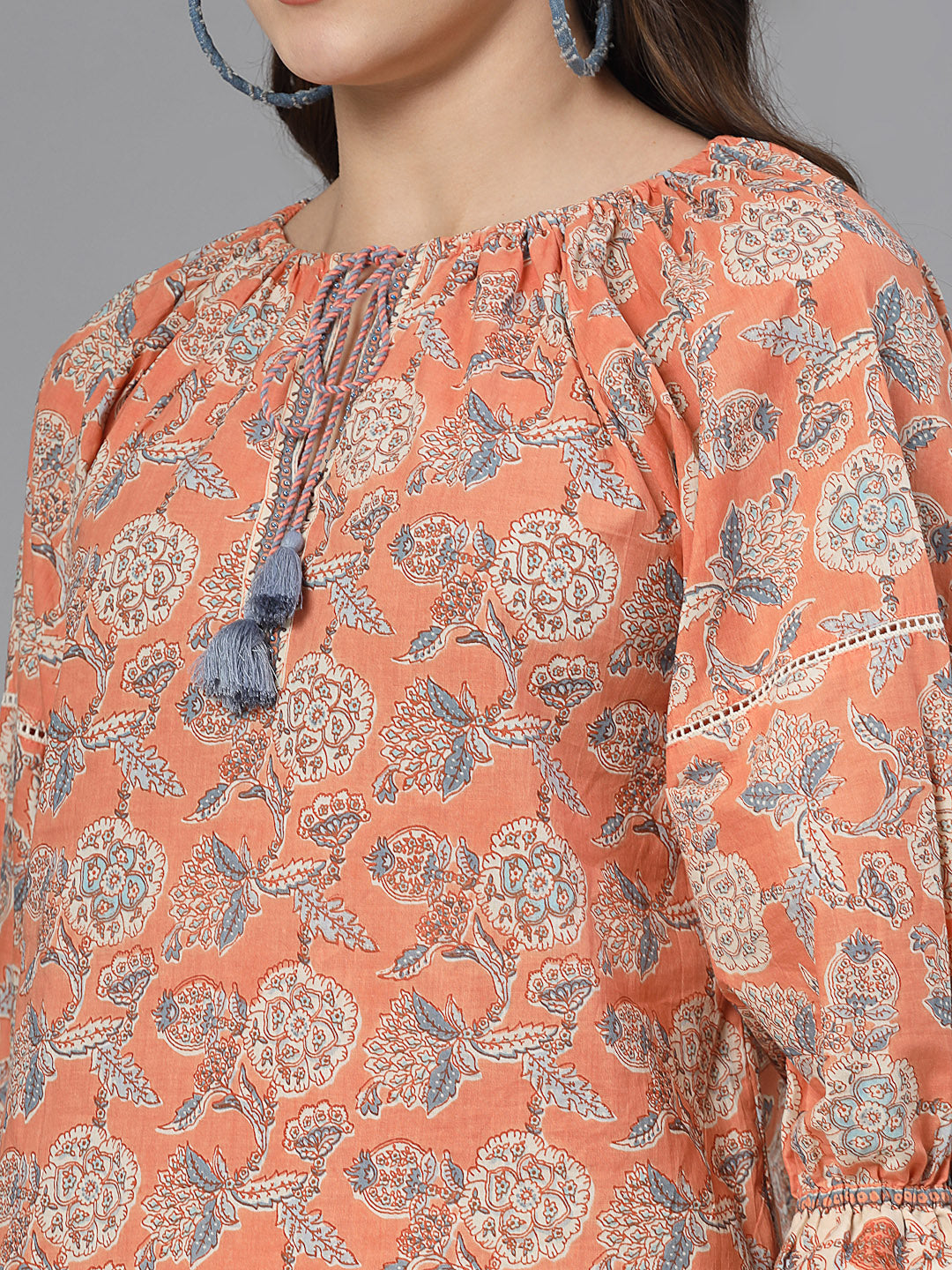 Floral print puff sleeve cotton top