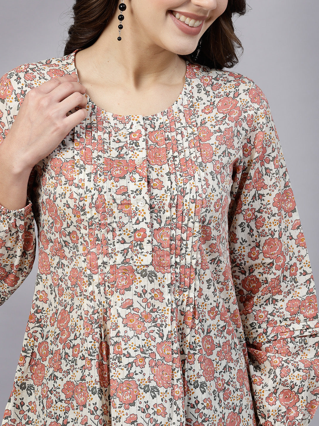 Peach Ditsy Floral Print Top