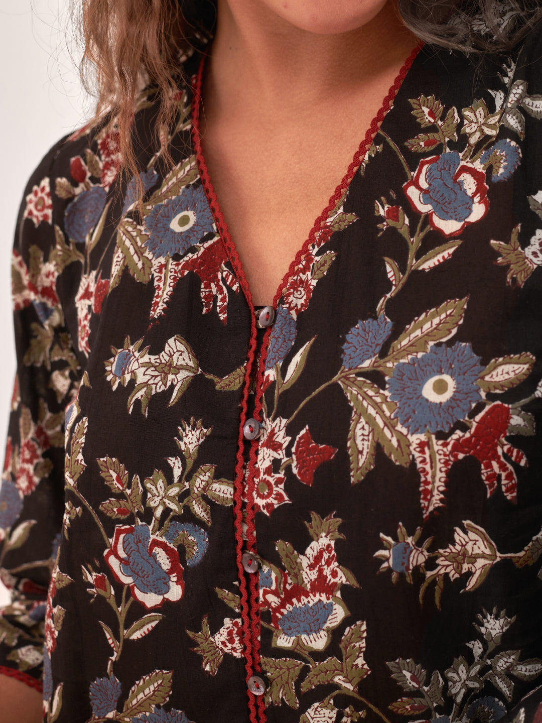 Floral Print Cotton Shirt Style Top