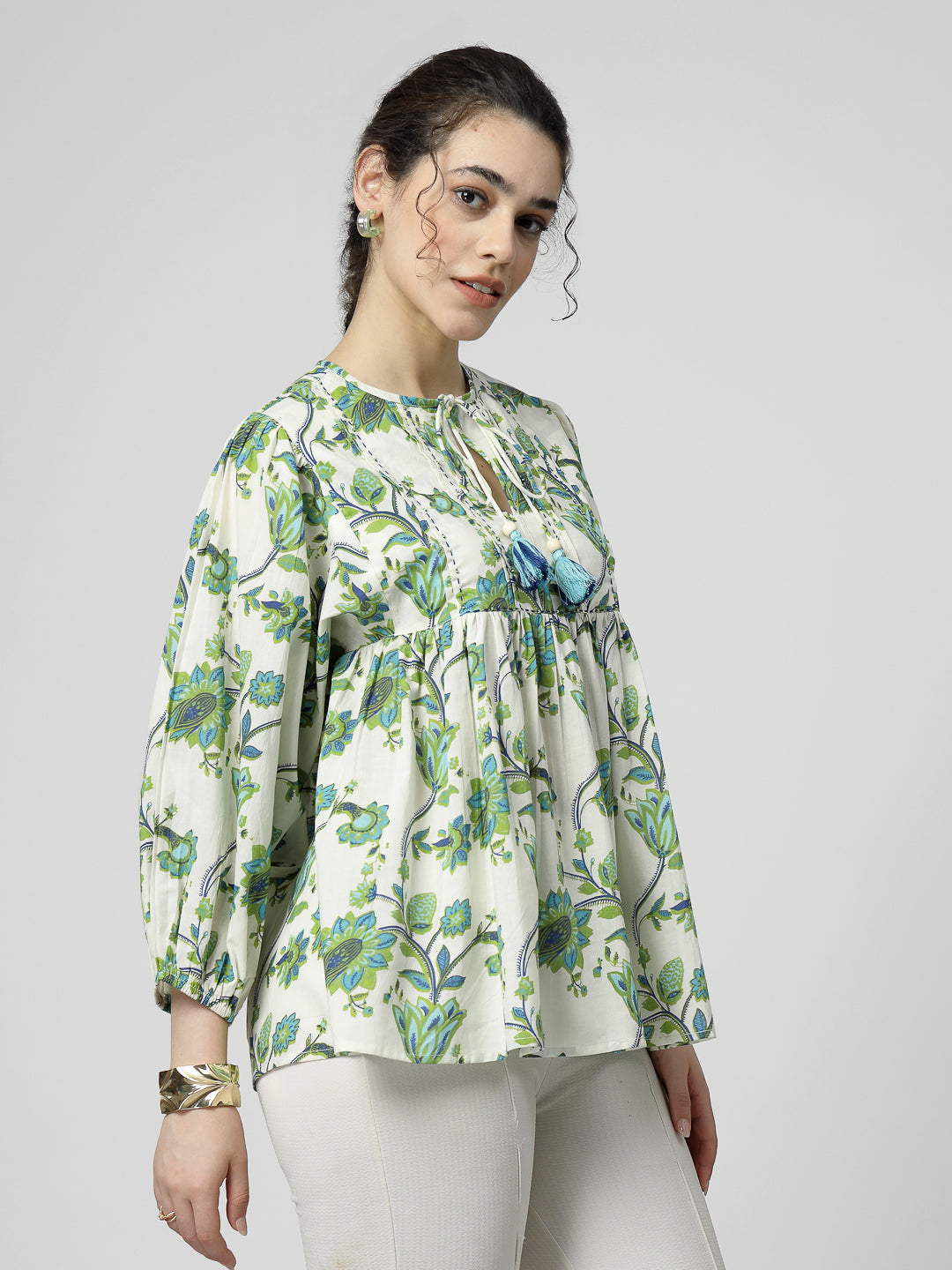 Boho Cotton tie up neck Top