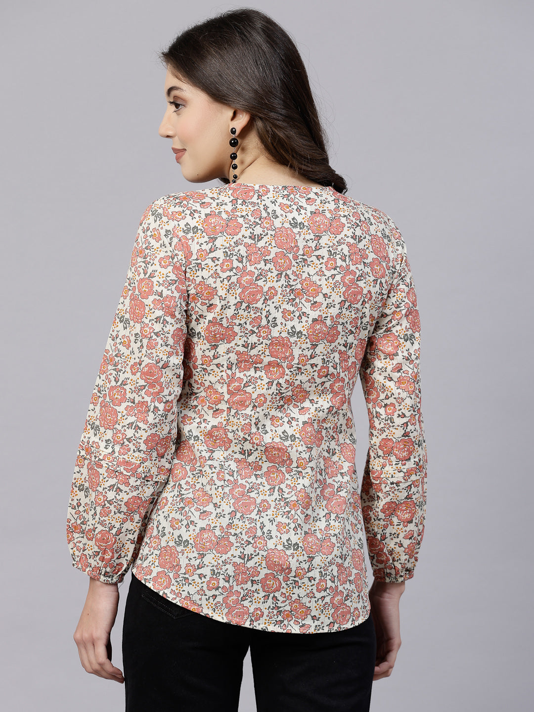 Peach Ditsy Floral Print Top