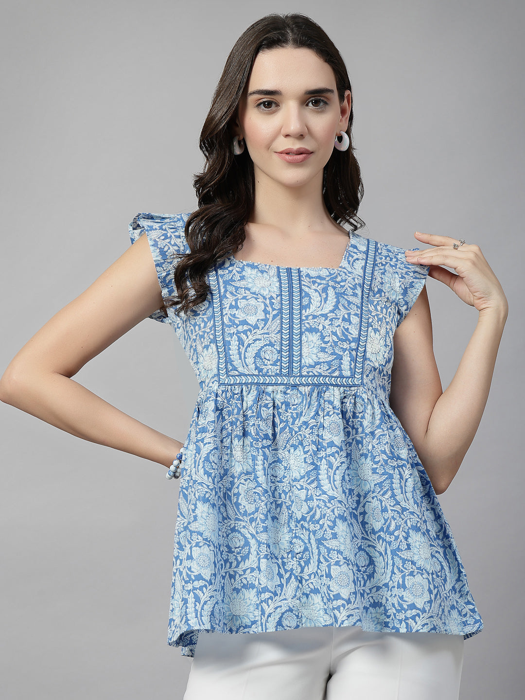Flutter Sleeve Square Neck Top