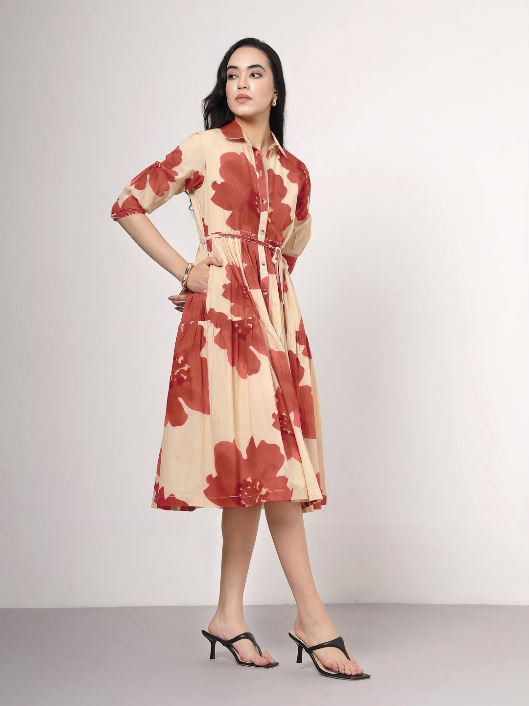Beige Bloom Midi Dress