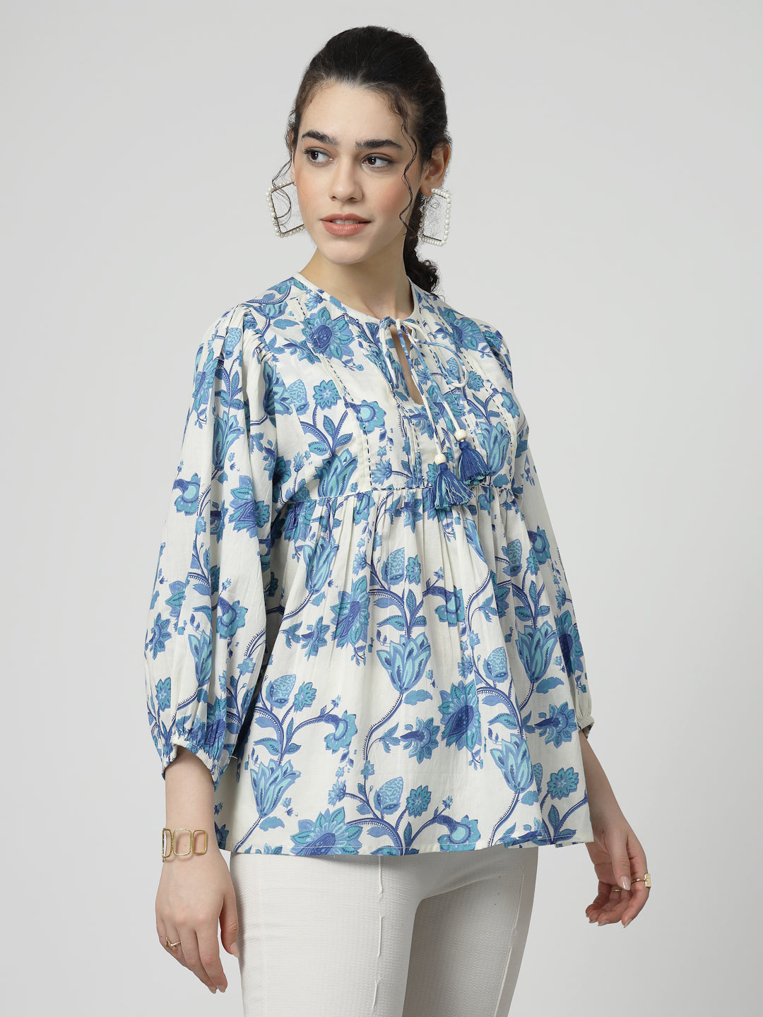 Boho Cotton tie up neck Top