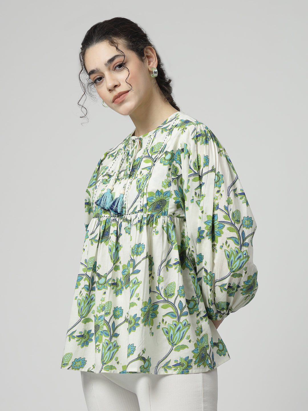 Boho Cotton tie up neck Top