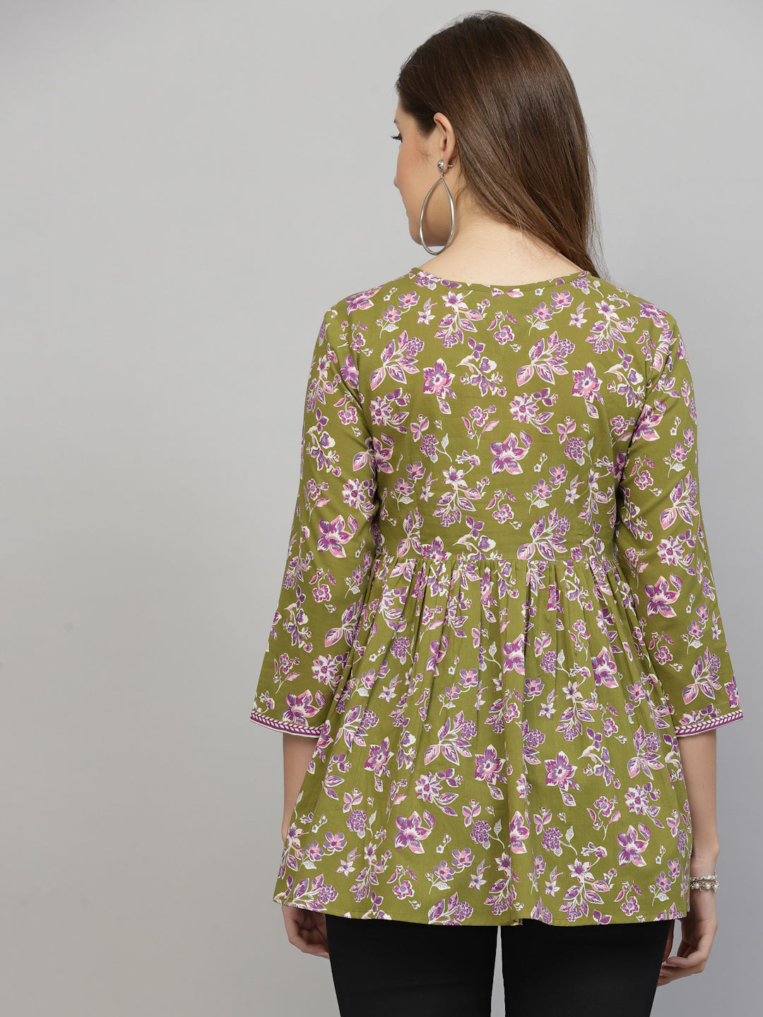 Olive green Floral Printed Top