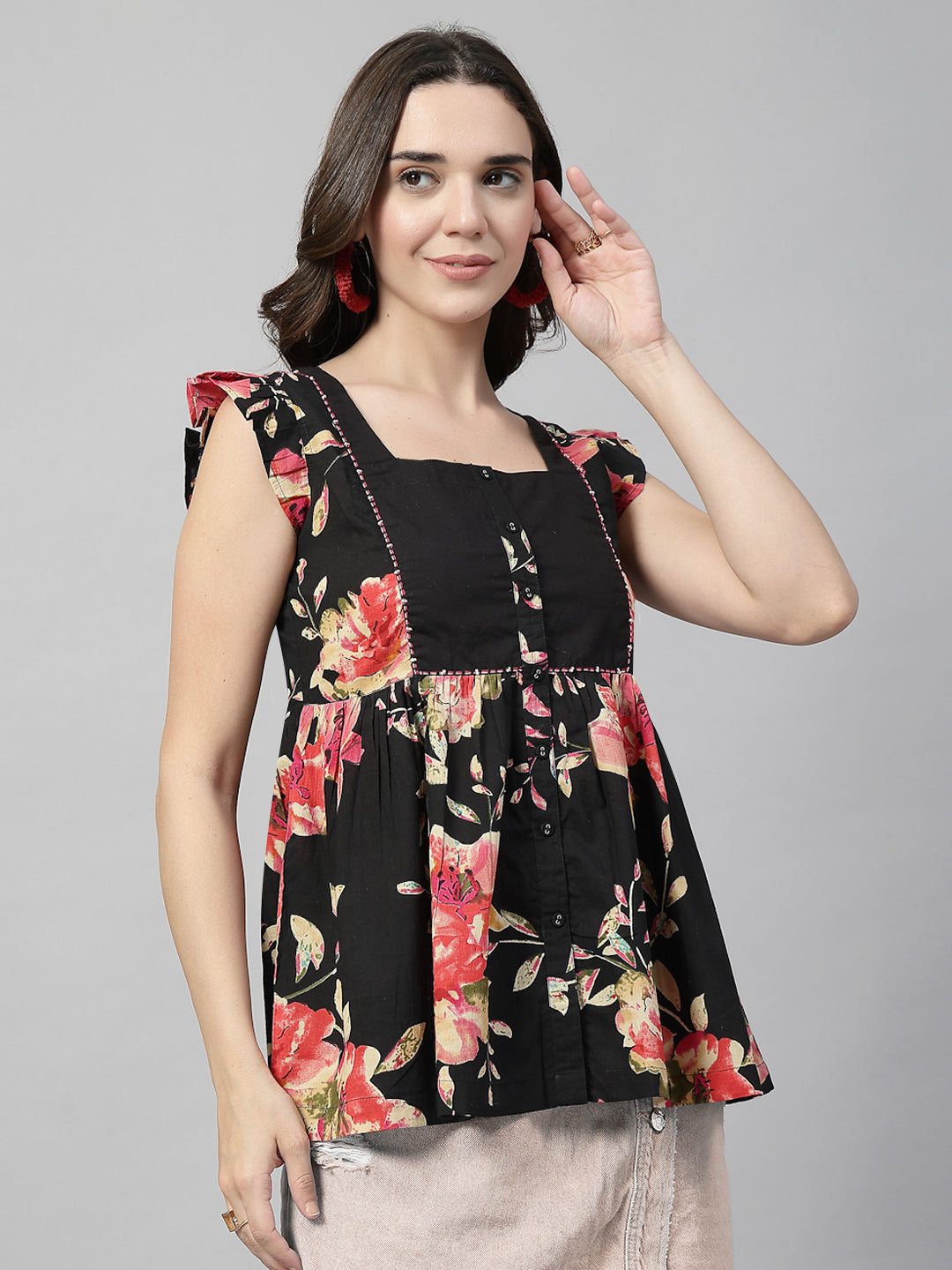 Flutter Sleeve Square Neck Top