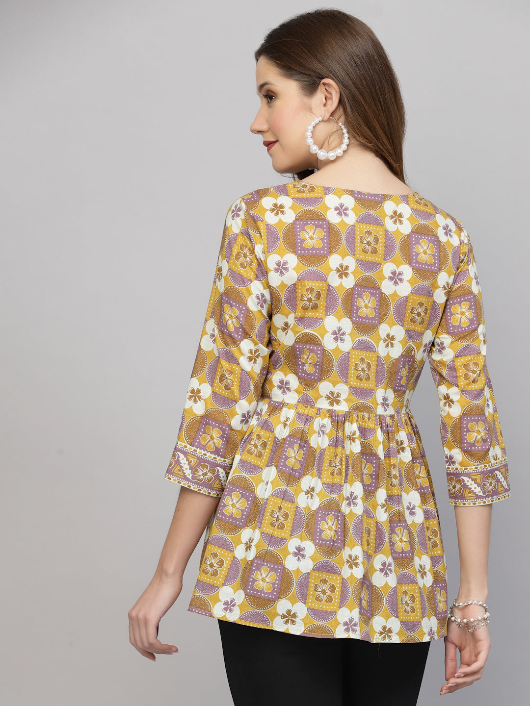 Mustard Floral Print Tie up Top