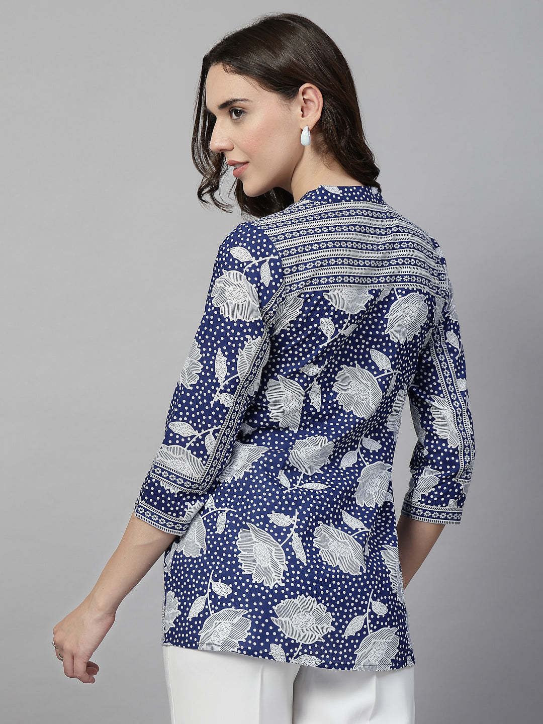 Blue Floral Print Cotton Top