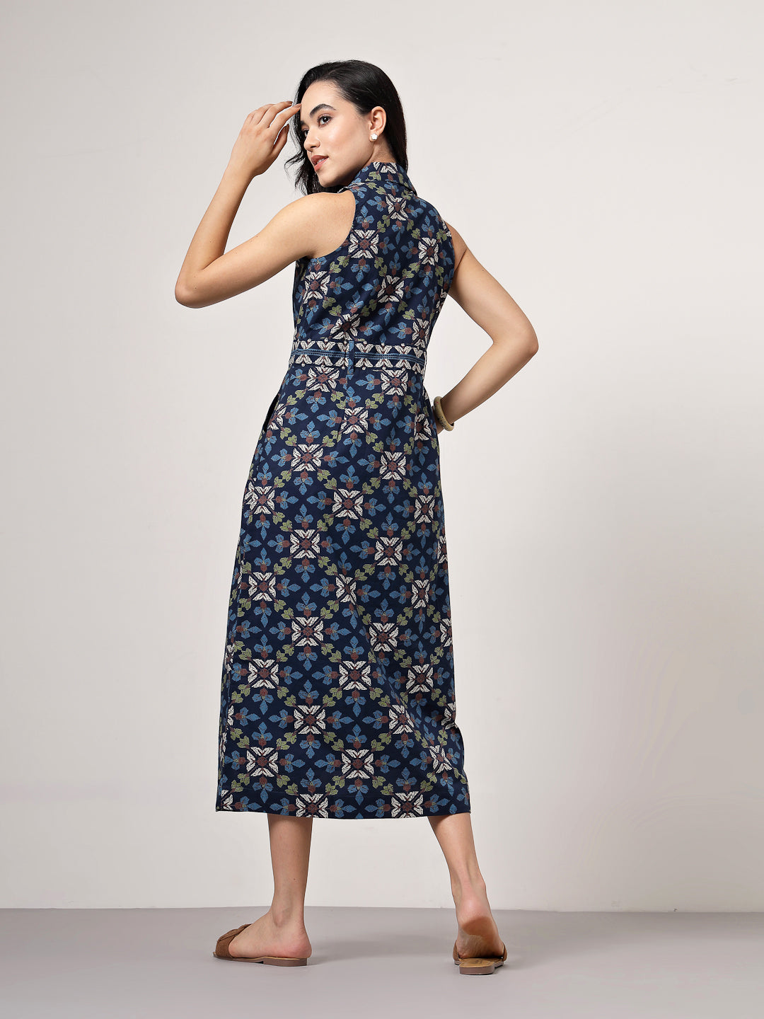 Printed Cotton Midi Dress