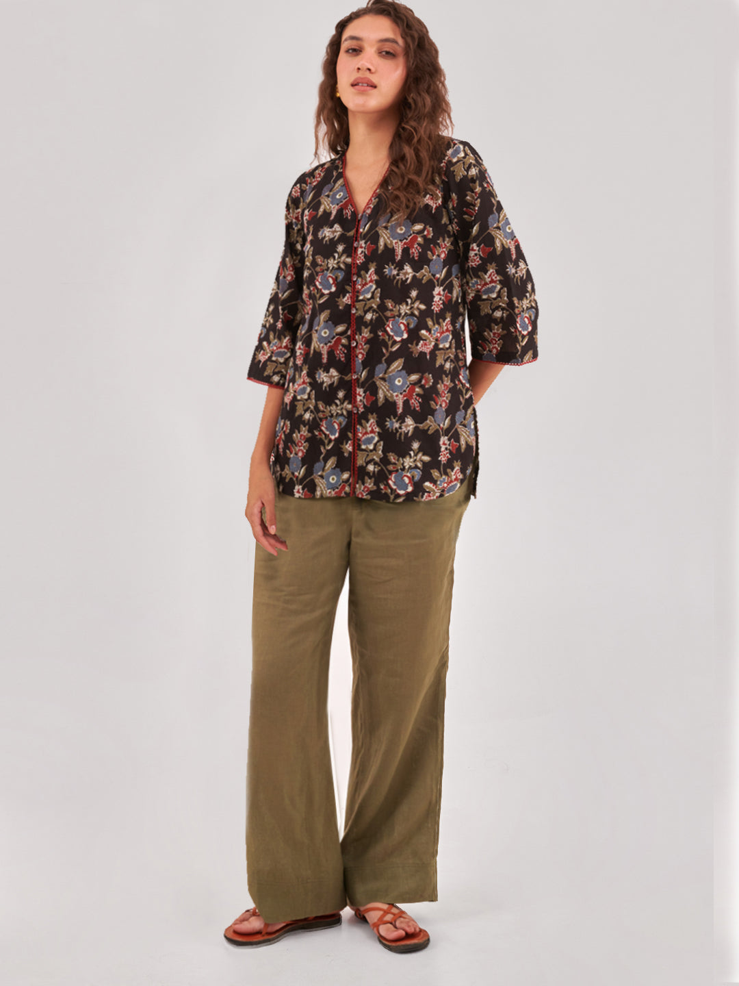 Floral Print Cotton Shirt Style Top