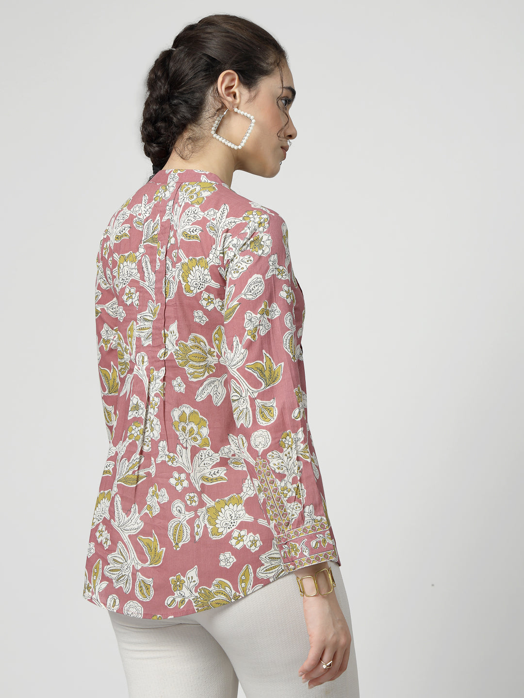 Floral Print Cotton Pintucks Top