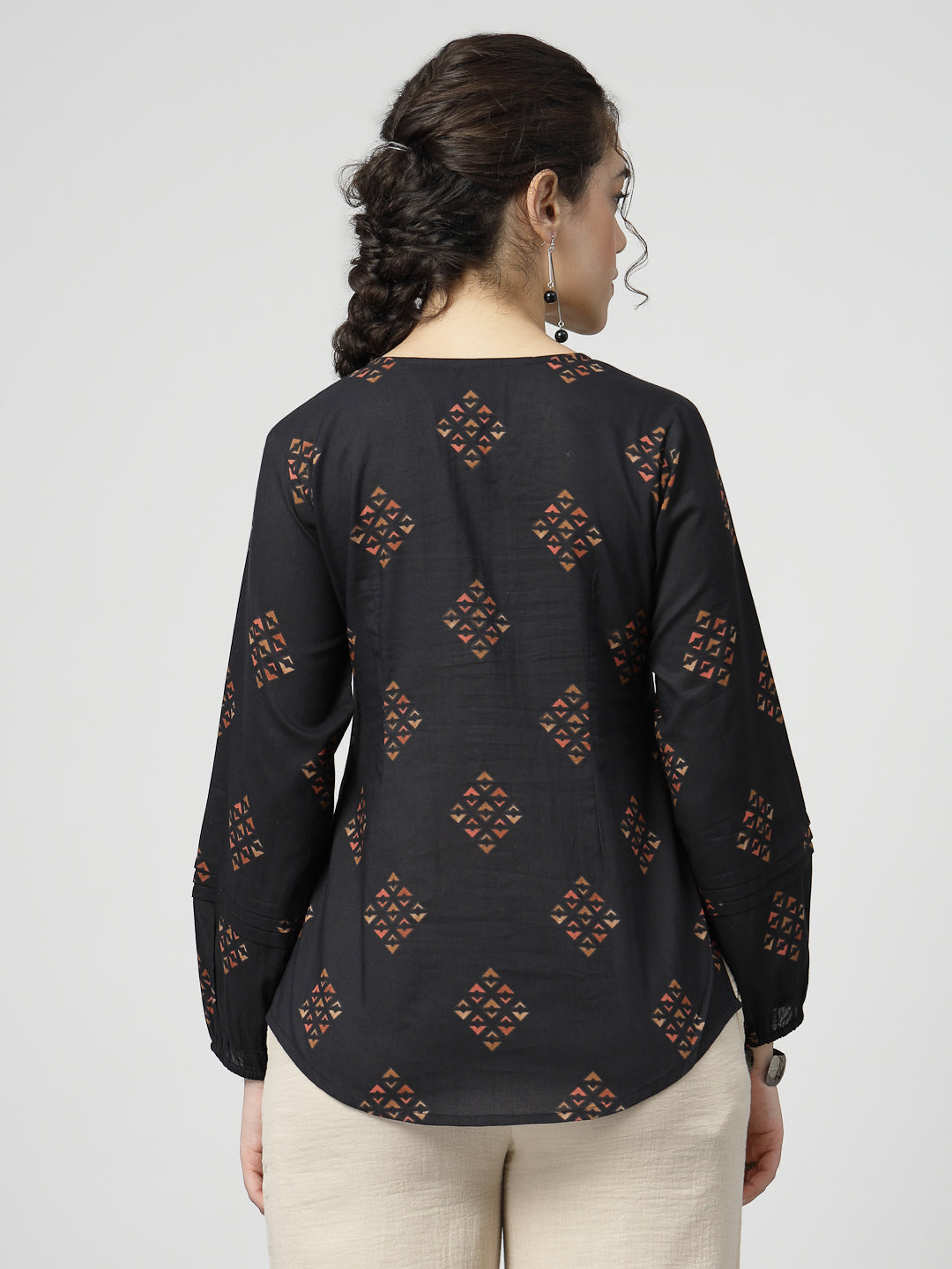 Print Cotton Pintucks Top