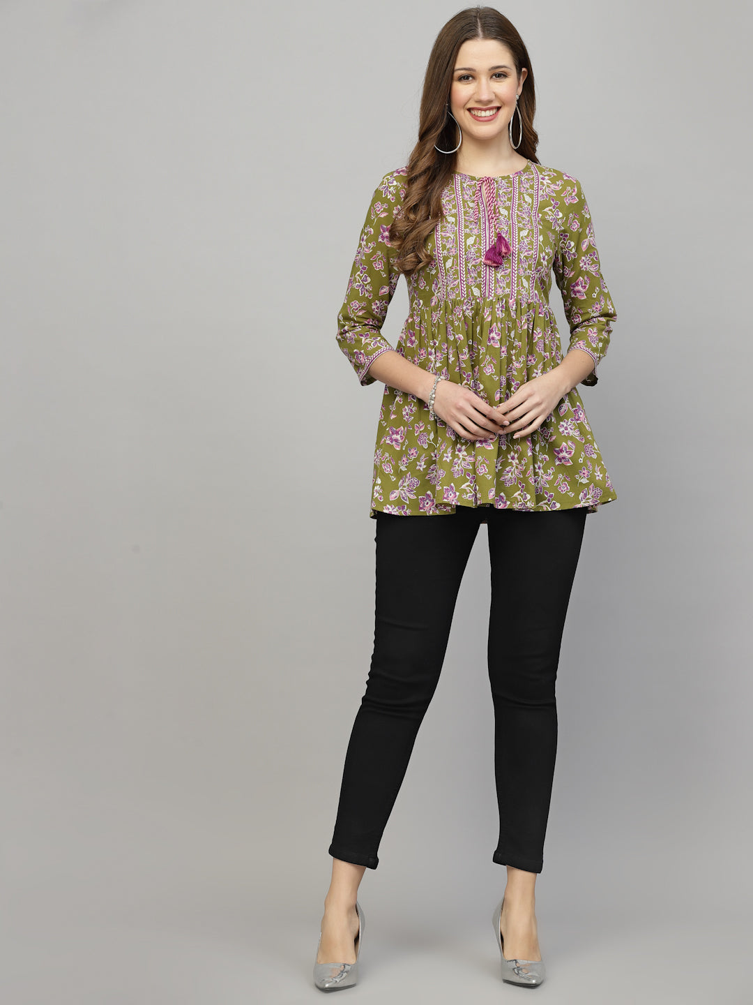Olive green Floral Printed Top