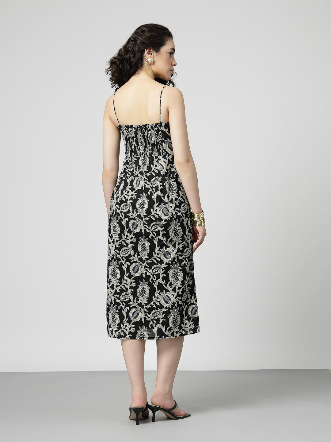 Printed Cotton Front Slit Dress