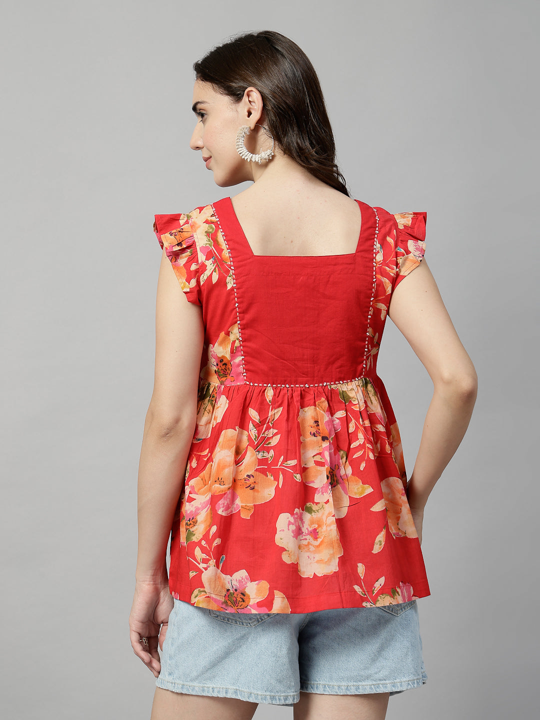Flutter Sleeve Square Neck Top
