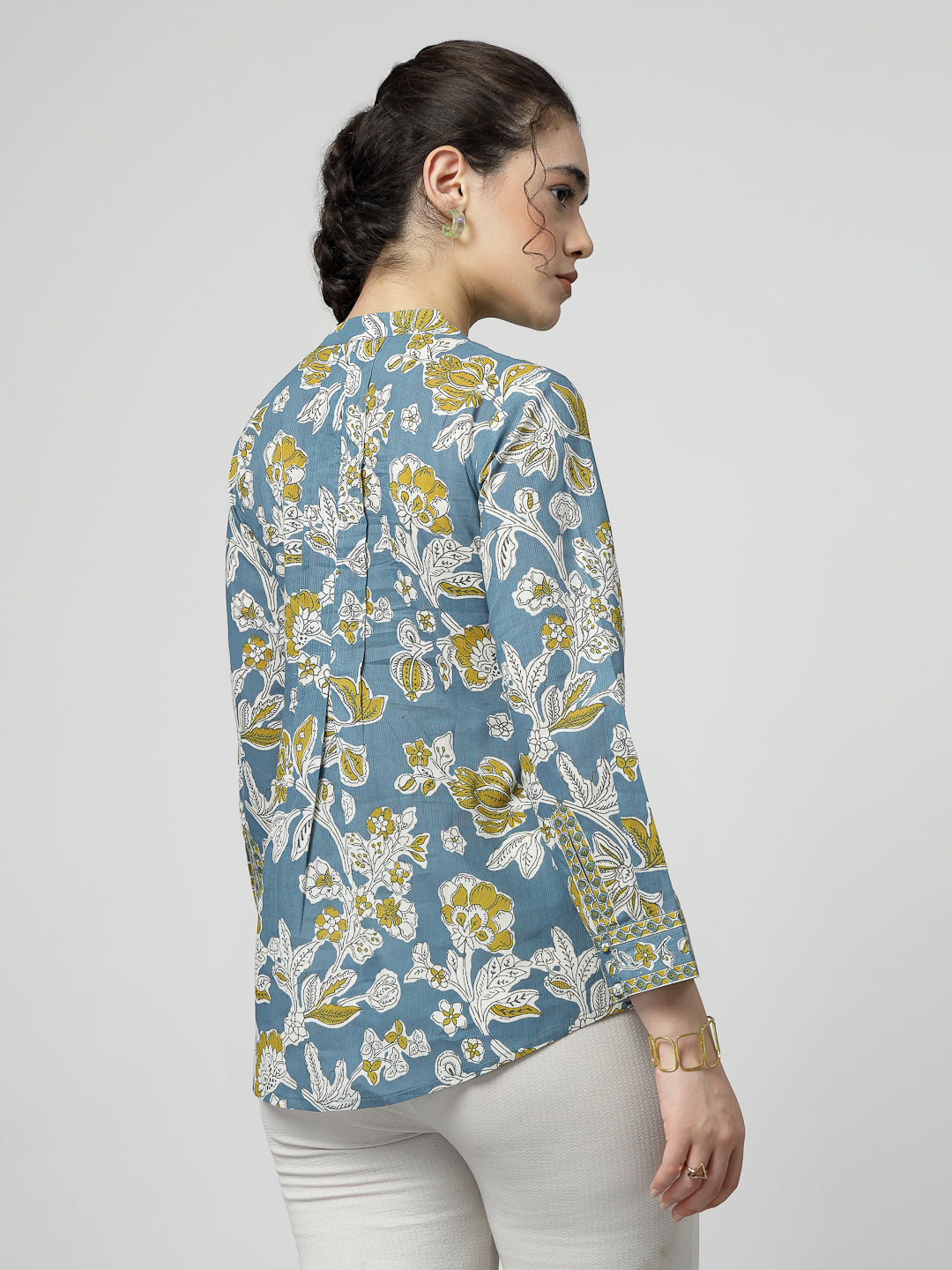 Floral Print Cotton Pintucks Top