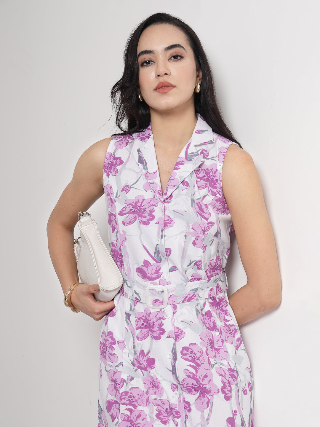 Lavender Floral Sleeveless Cotton Dress