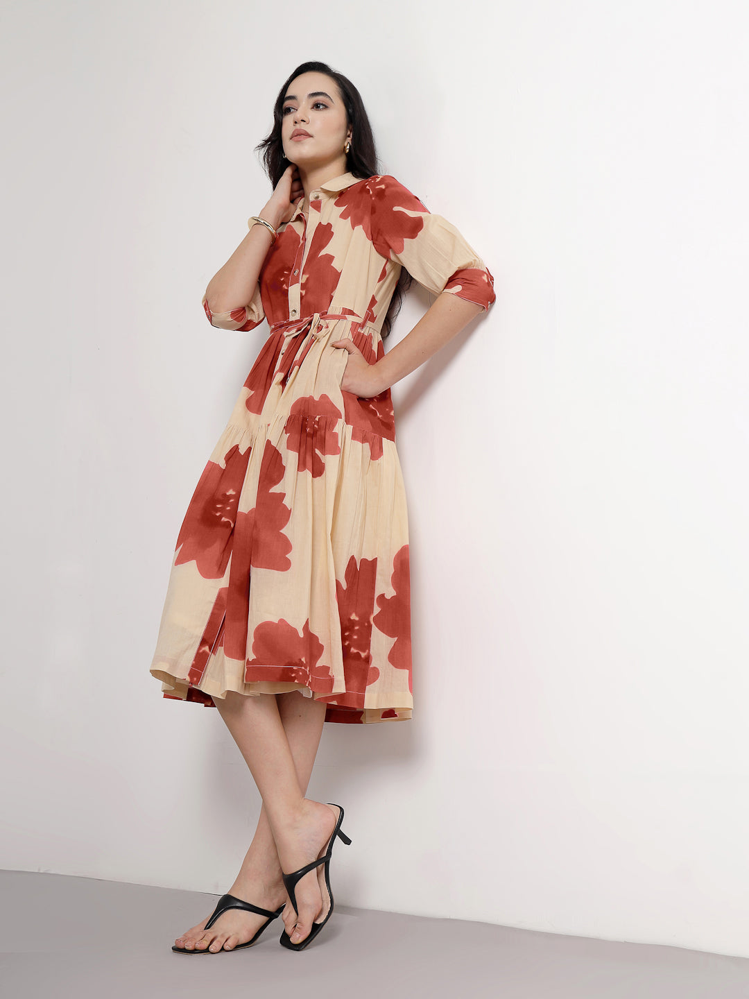 Beige Bloom Midi Dress
