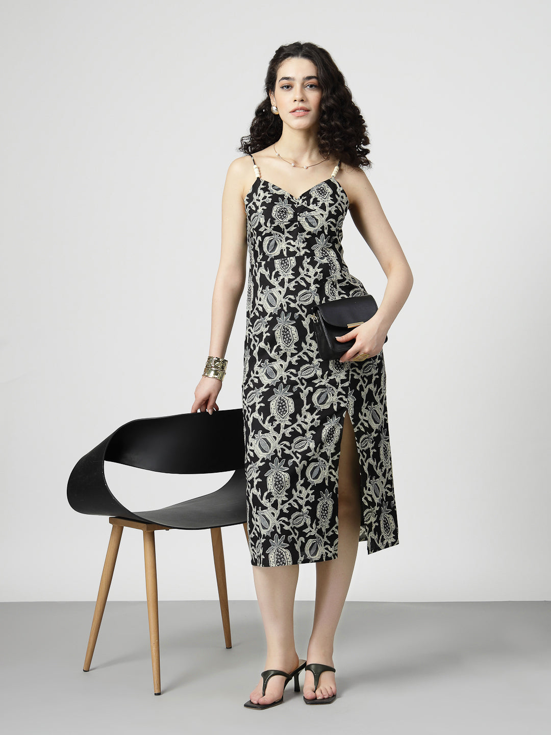 Printed Cotton Front Slit Dress