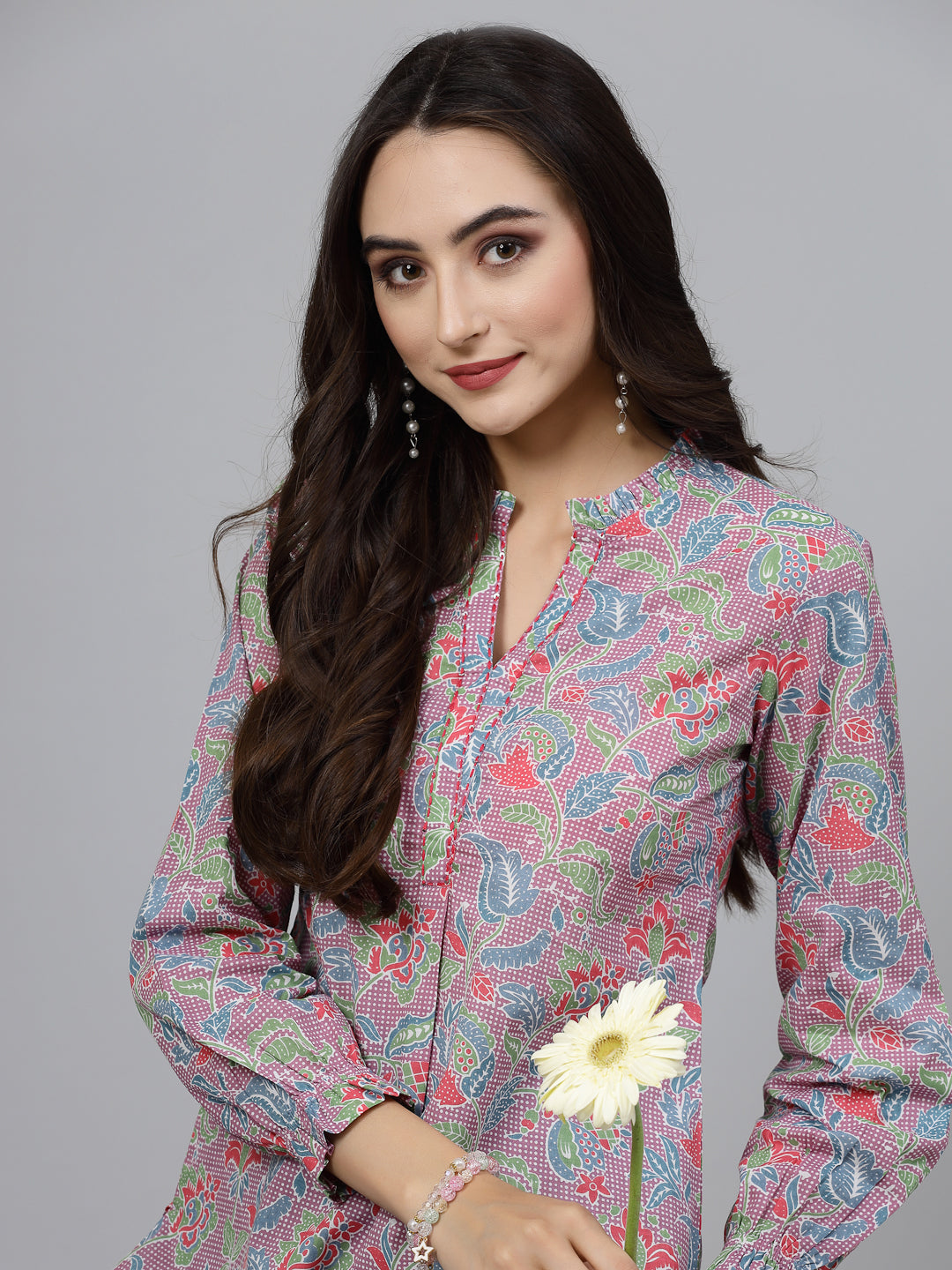 Mauve floral printed shirt style top
