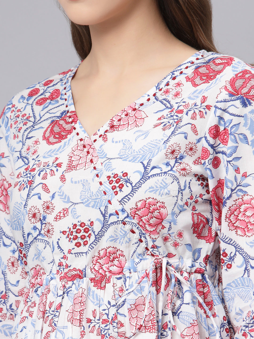 White and Red printed top