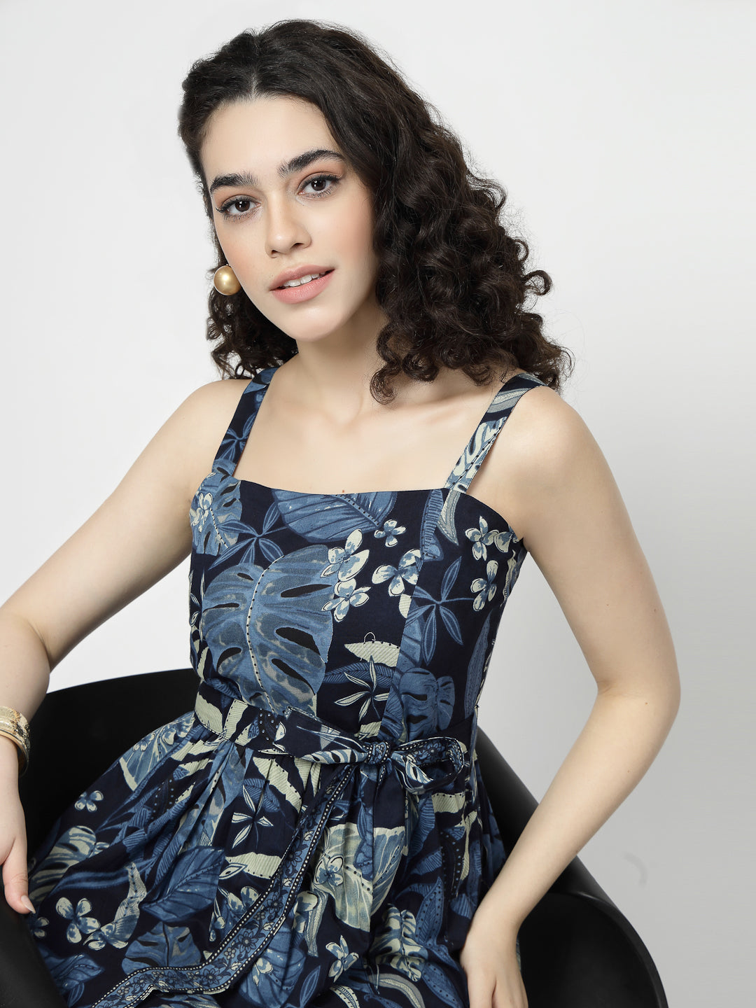 Tropical Print Cotton Fit and Flare Dress