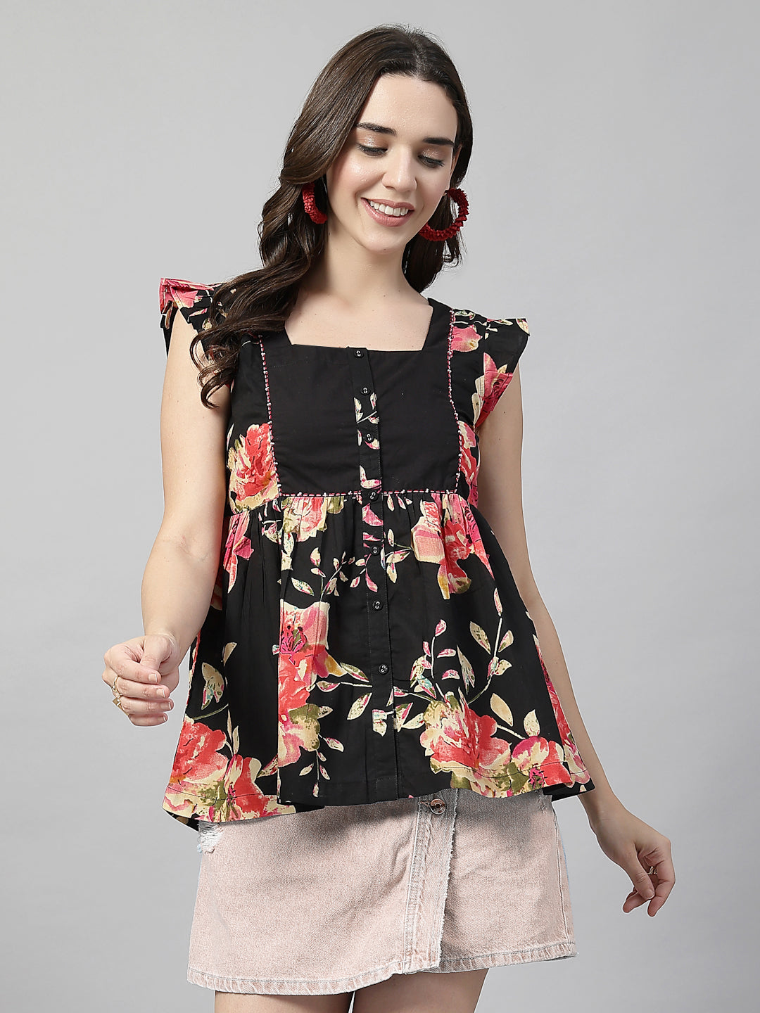 Flutter Sleeve Square Neck Top