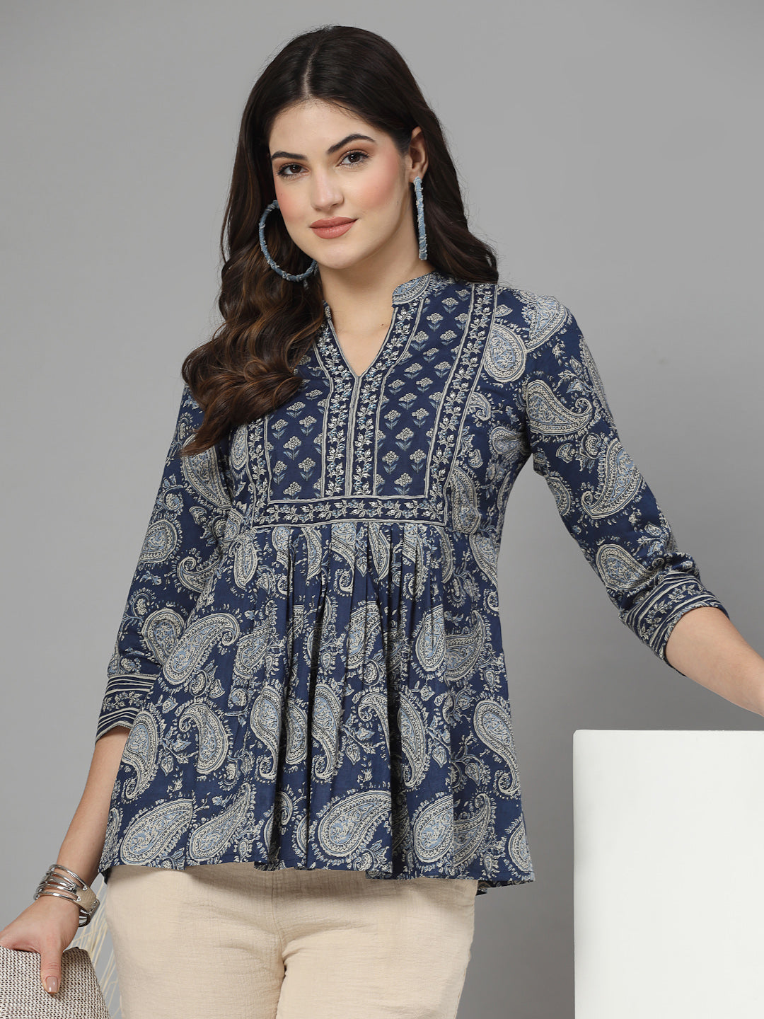 Paisley print gathered top