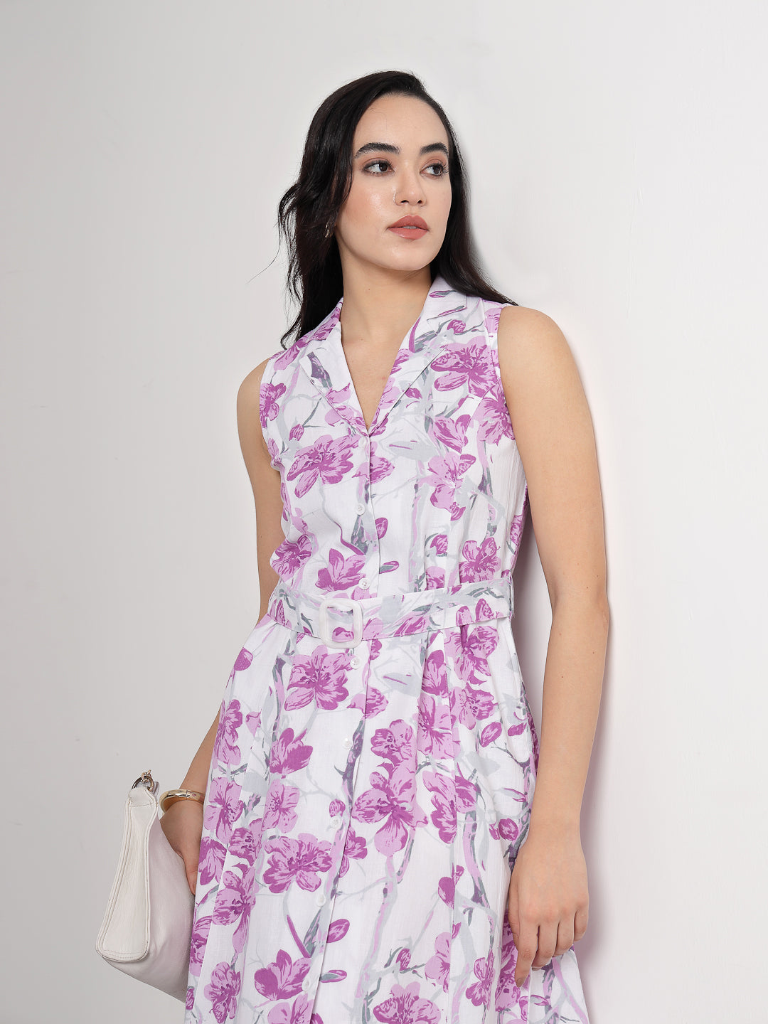 Lavender Floral Sleeveless Cotton Dress