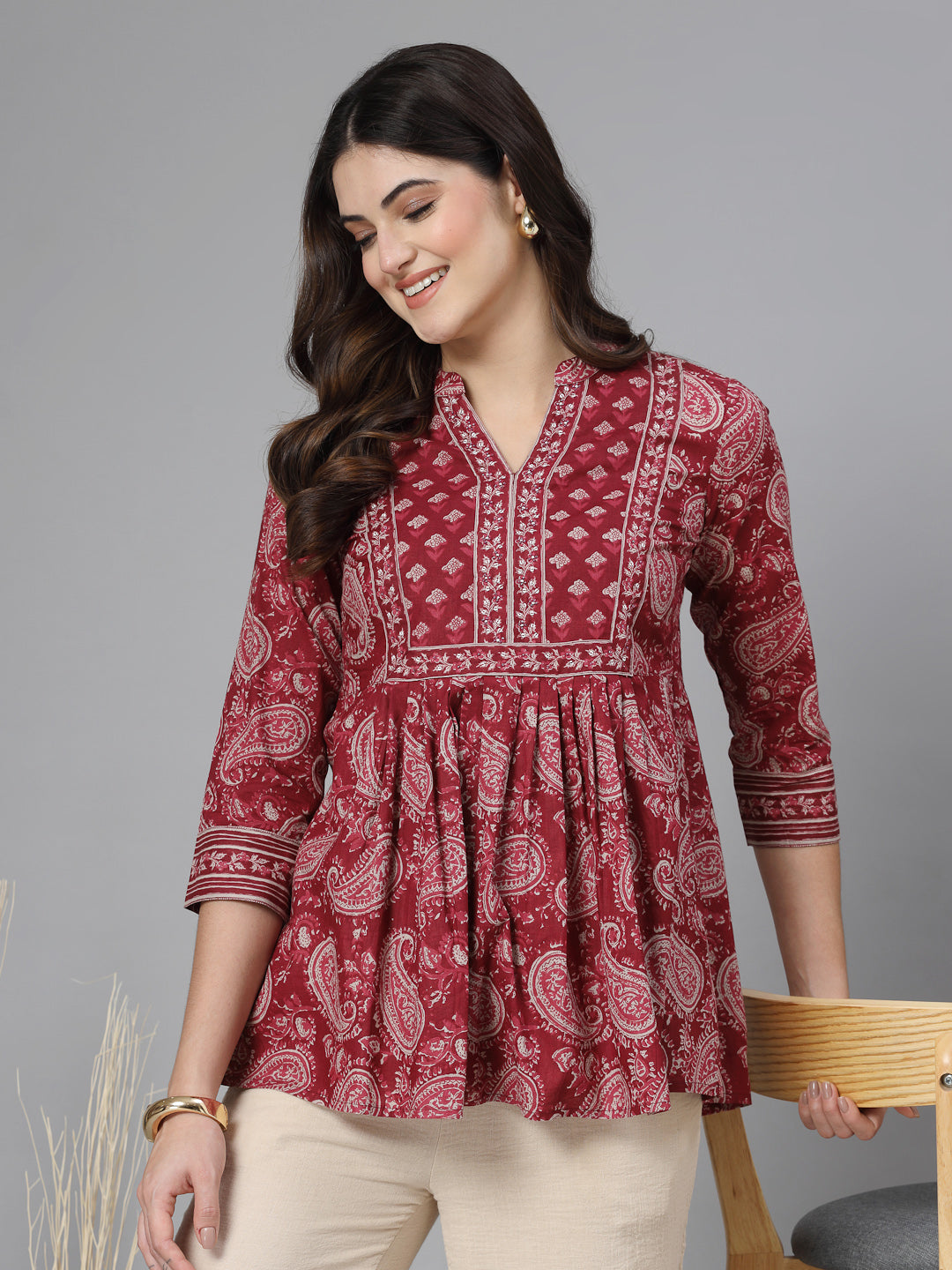 Paisley print gathered top