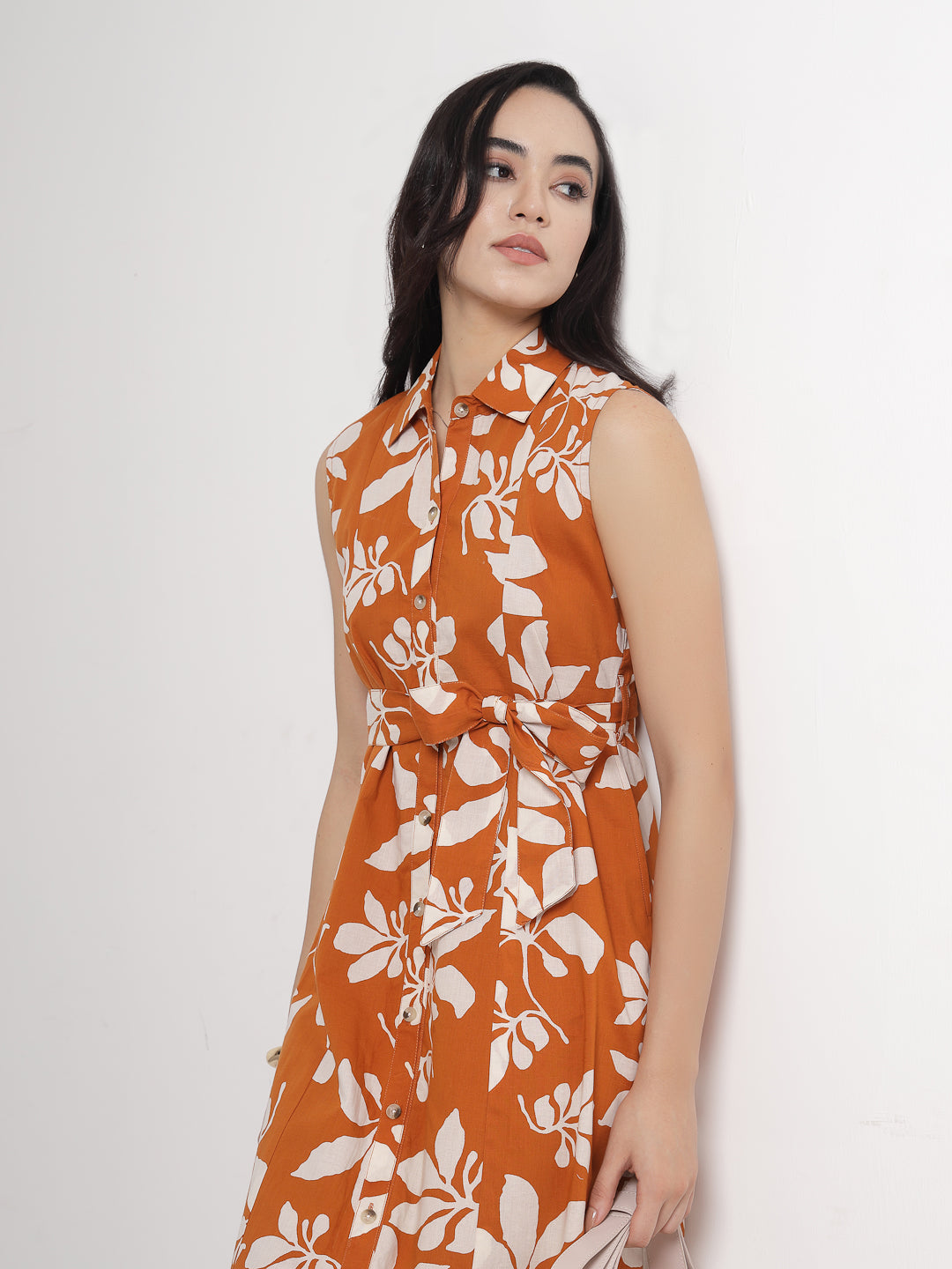 Orange Tropical Floral Midi Dress